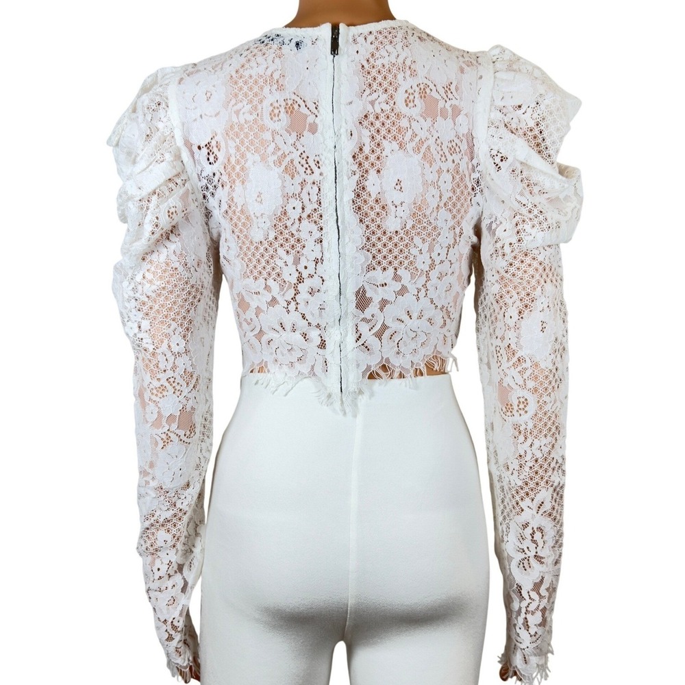 Naked Wardrobe The Statement White Lace Crop Top Puff Sleeve NWSP20-121 Small - Picture 6 of 11